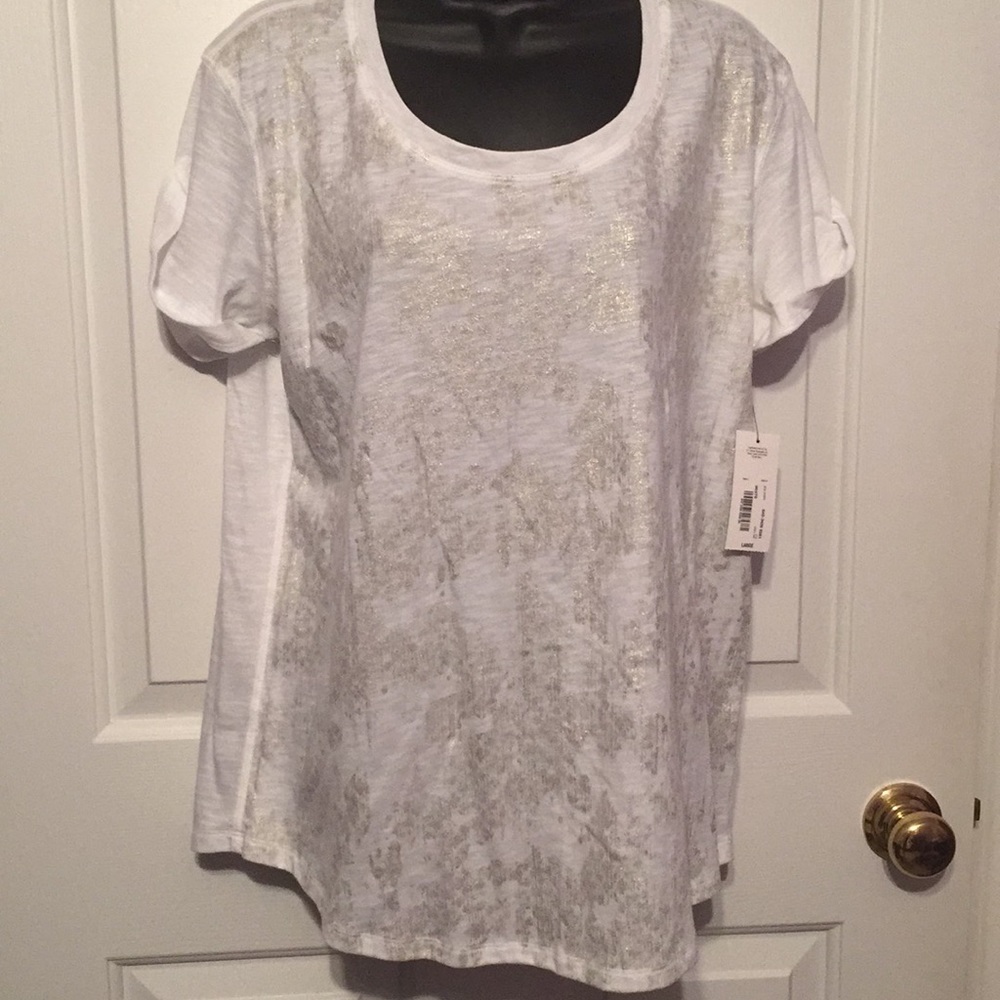 Ana white with silver accents cap sleeve new size large top